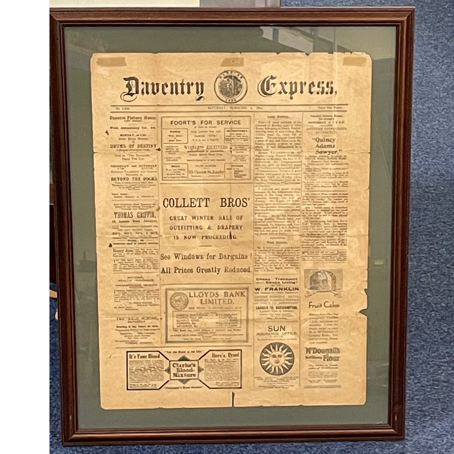 Original Daventry Express newspaper framed.VIN864S