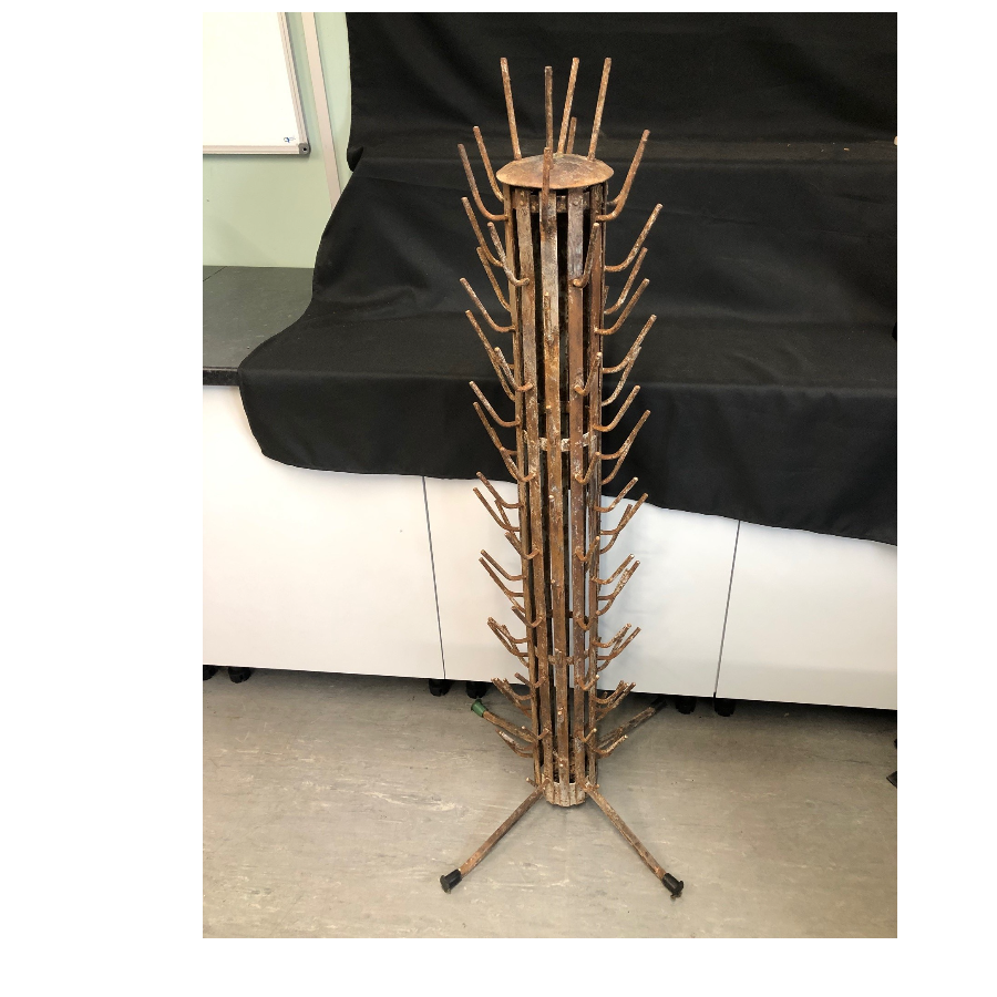 Rare antique iron French bottle drying rack with makers stamp Barbou Paris.VIN728S