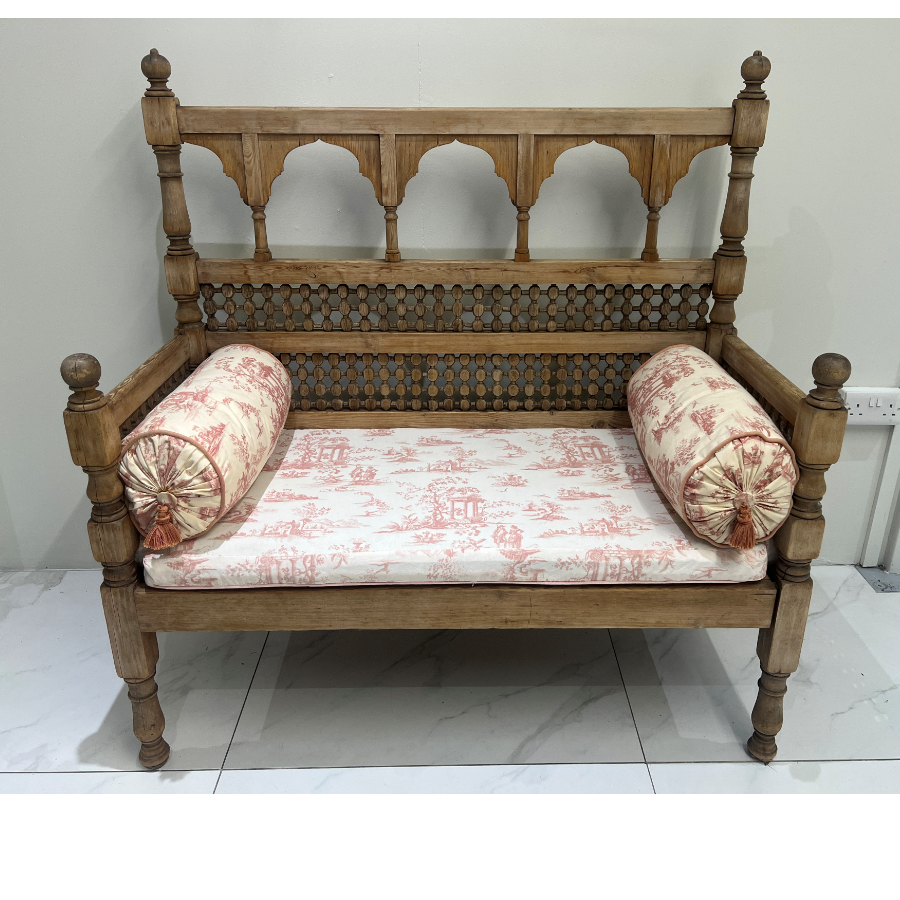 Antique Carved Wood Bench - VIN1017B