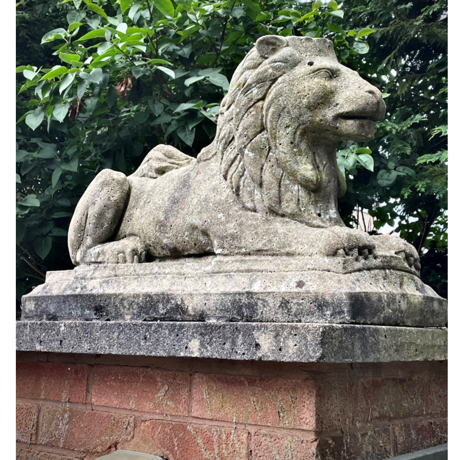 Pair of vintage composition stone lions - VIN1043Y