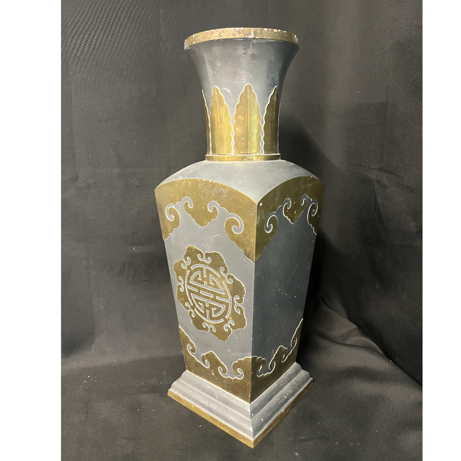 Mid century pewter vase overlaid with brass - VIN1044Z