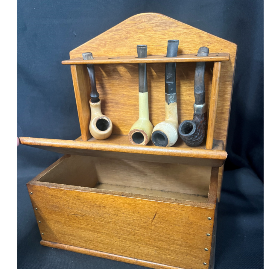 Vintage Wooden Pipe Rack with storage compartment - VIN1047W