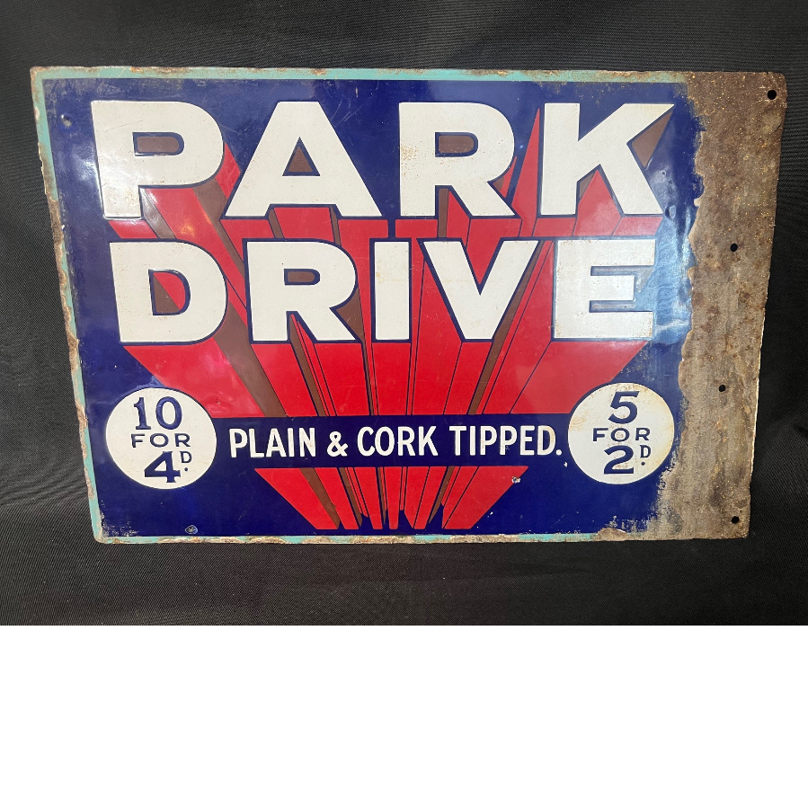 Old Original Double Sided Park Drive Enamel Sign - VIN1056W