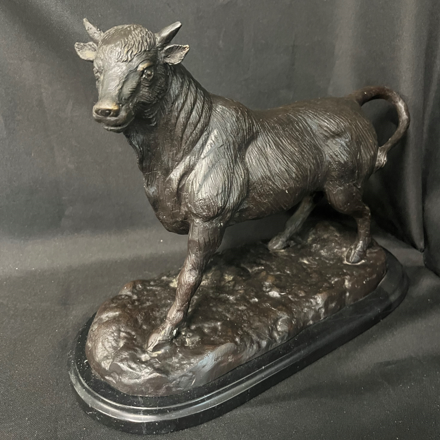 Vintage Mid Century Bronze Bull Statue Signed A.L Barye - VIN1051H