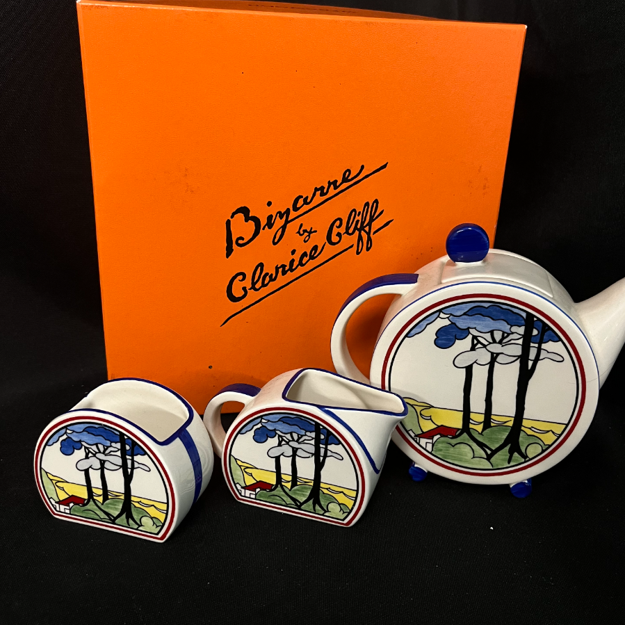 Clarice Cliff Bizarre Wedgwood - Bonjour Blue Firs Tea Set - VIN1058A