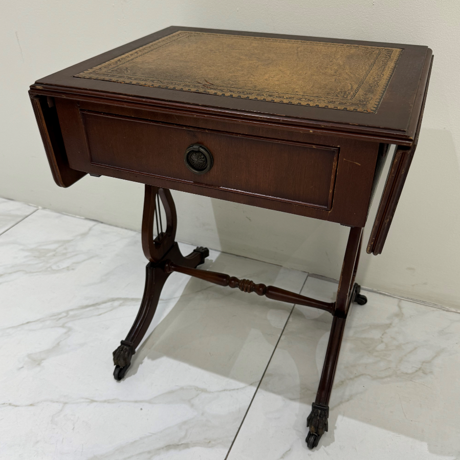 Extendable Leather Top Side Table On Wheels - VIN1075E