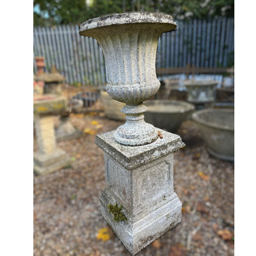 Vintage Reconstituted Stone Urn on Pedestal - VIN1063P