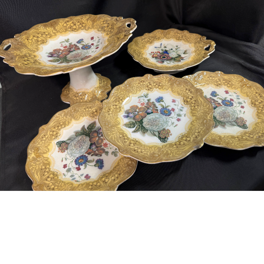 Prattware 'Bouquet' 5 Piece Dessert Service - VIN1076Q