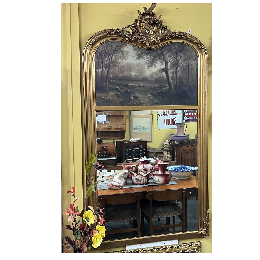 Large Framed Mirror with Oil Painting Top - VIN732A