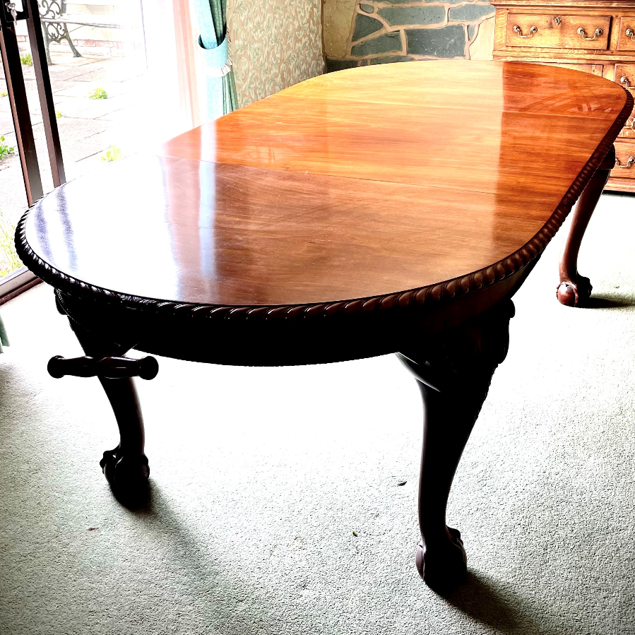 Antique Dining Table with Extra Leaves Mounted on Cabriole Ball & Claw Feet - VIN1031C