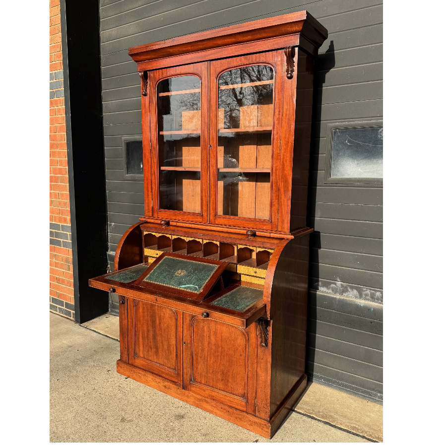 Victorian Bureau Antique Bookcase Cylinder Desk - VIN1108O