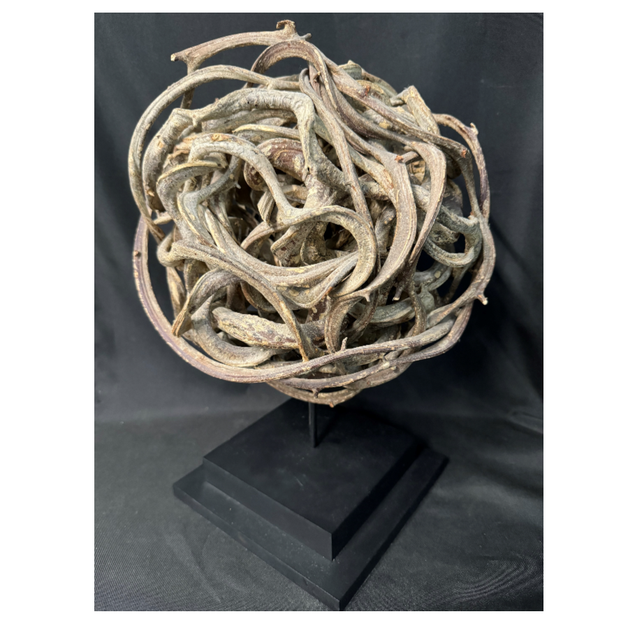 A interesting gallery piece, of a sculptured Twisted Liliana vine on a robust metal stand- VIN657G