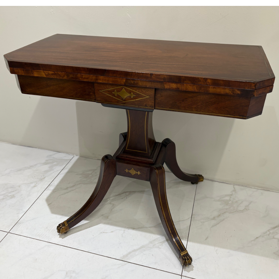 A Late Regency Rosewood and Brass Marquetry Card Table - VIN1084X