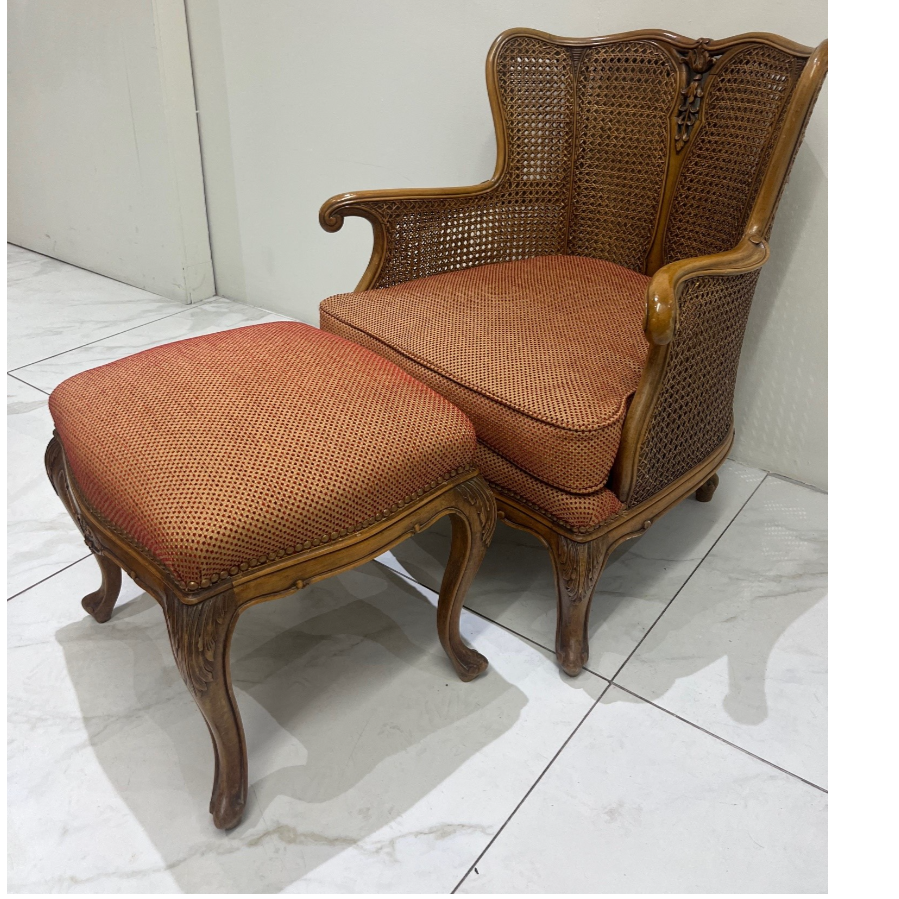 Walnut Bergère Cane Fireside Chair and Footstool 1920/1930 - VIN562F