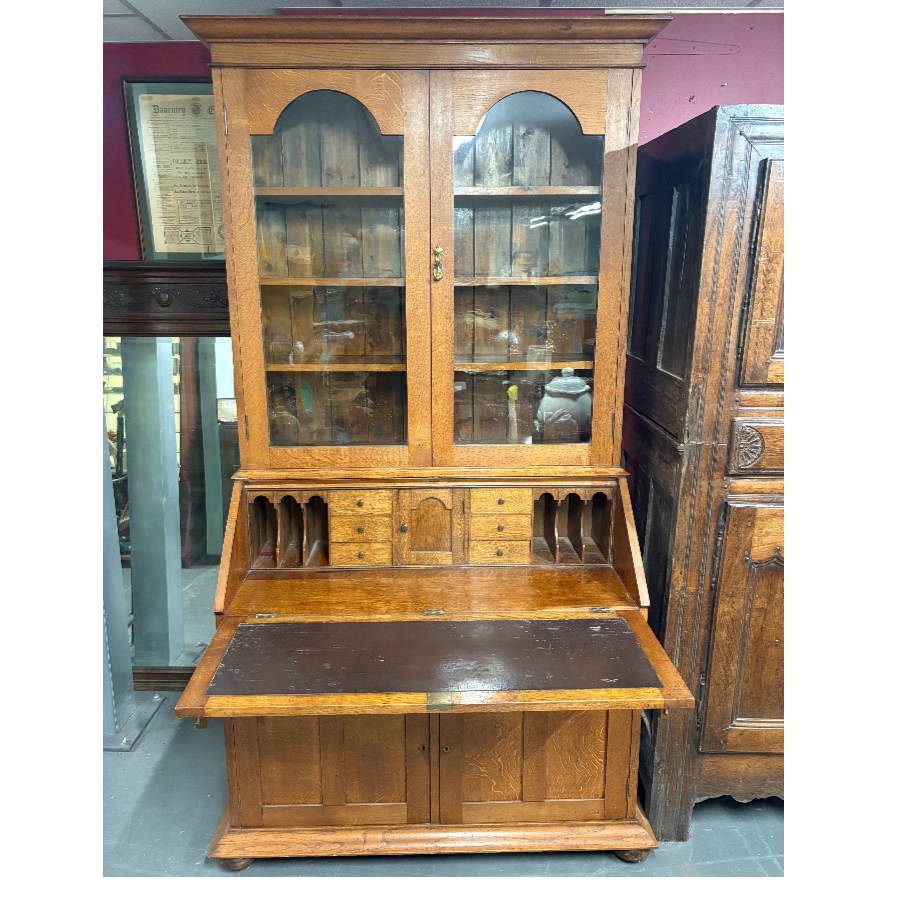 Antique Oak Bureau Glazed Bookcase - VIN1114R