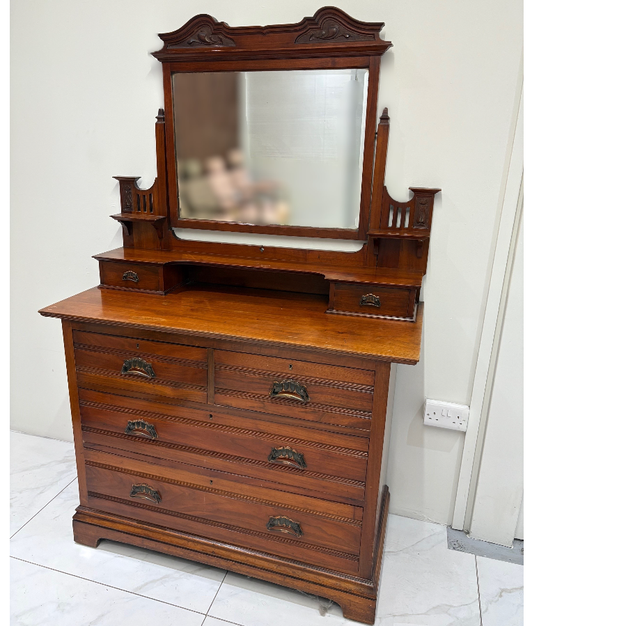 Antique Art Nouveau Wooden Mirror Back Dressing Table - VIN1113Z