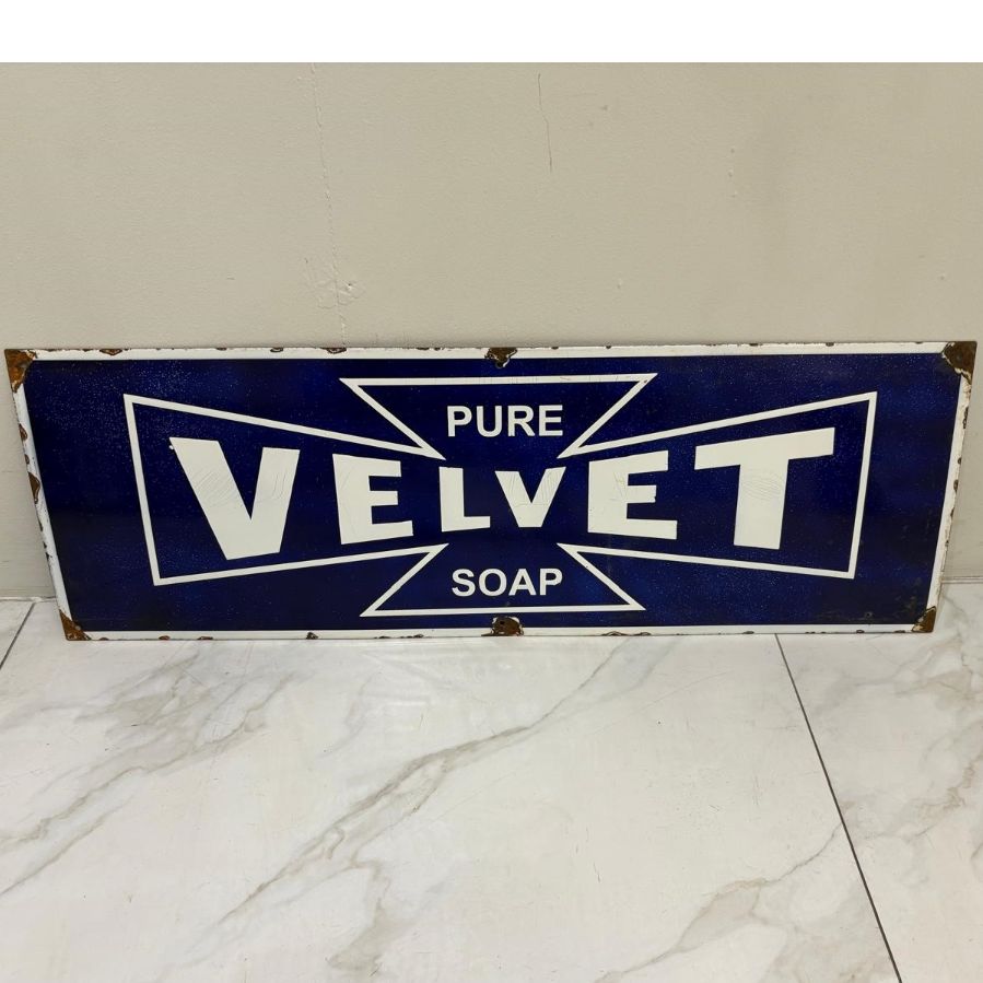 Original 3ft 1930’s Enamel Advertising Sign for Pure Velvet Soap - VIN1104Q