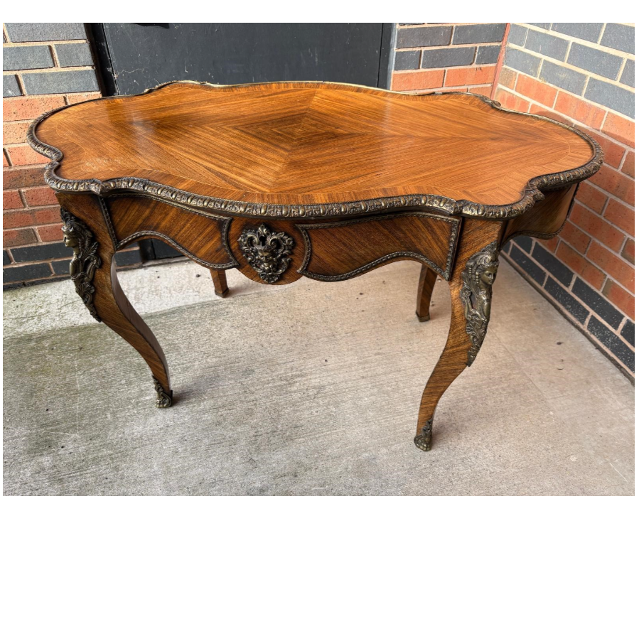 Antique 19th Century French Marquetry Inlaid Table With Serpentine Drawer - VIN562K